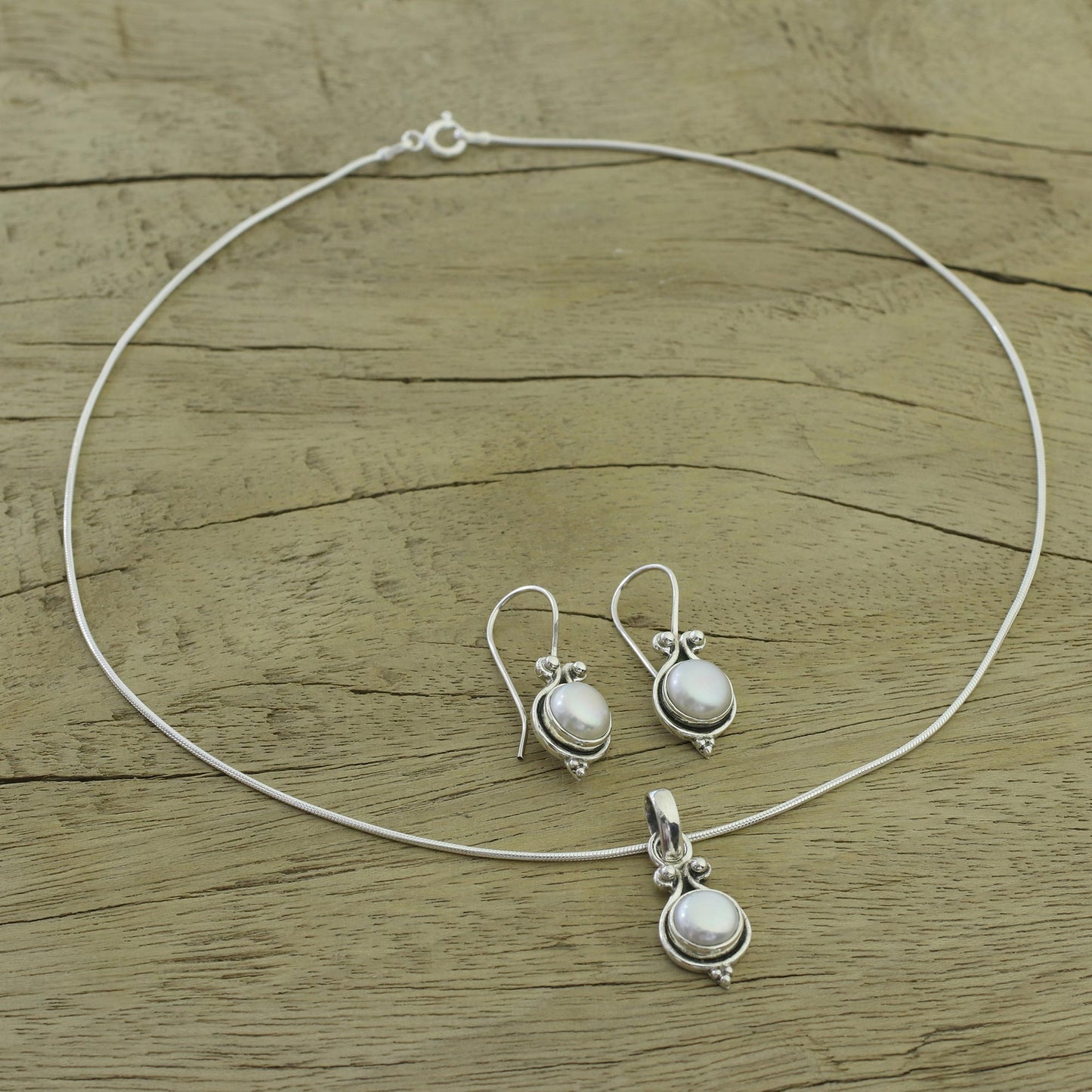 Honesty Bridal Sterling Silver Pearl Jewelry Set from India