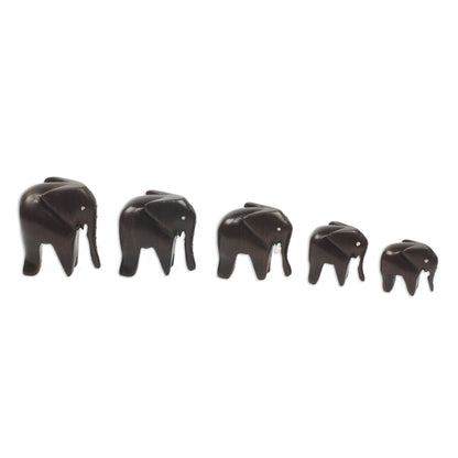 Elephant Family Artisan Crafted Wood Elephant Sculpture (Set of 5)