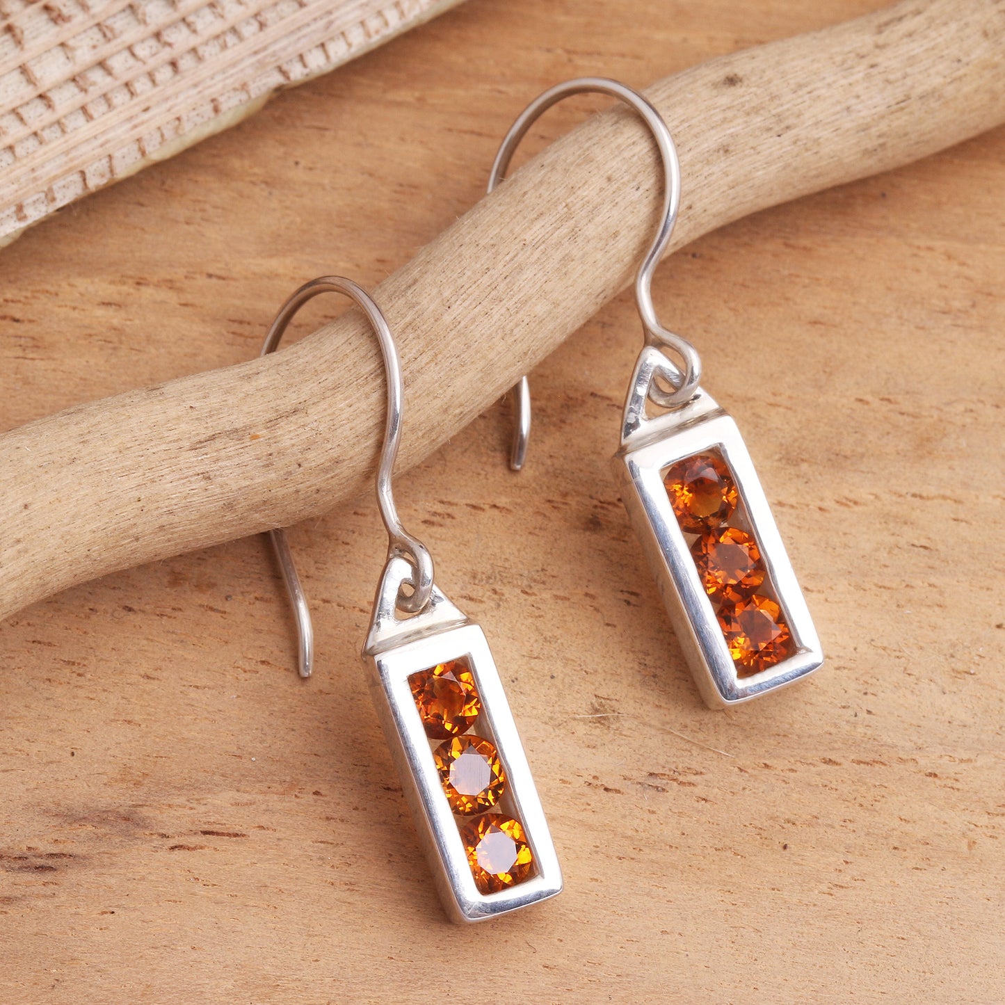 Golden Lantern Citrine Sterling Silver Dangle Earrings