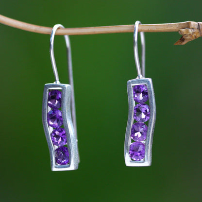 Ribbon Amethyst & Silver Drop Hook Earrings