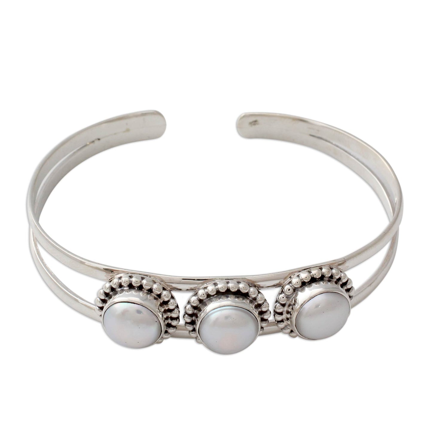 Moonlight Trio Hand Made Indian Sterling Silver Cuff Pearl Bracelet