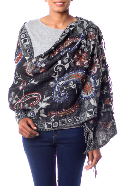 Eventide Fair Trade Floral Wool Embroidered Wrap Shawl