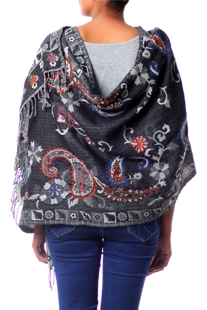 Eventide Fair Trade Floral Wool Embroidered Wrap Shawl
