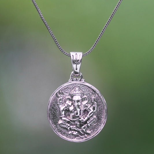 Gracious Ganesha Sterling Silver Hindu Pendant Necklace