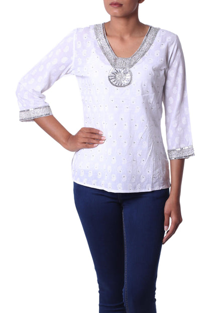 NOVICA - Dazzling White Cotton Beaded Blouse