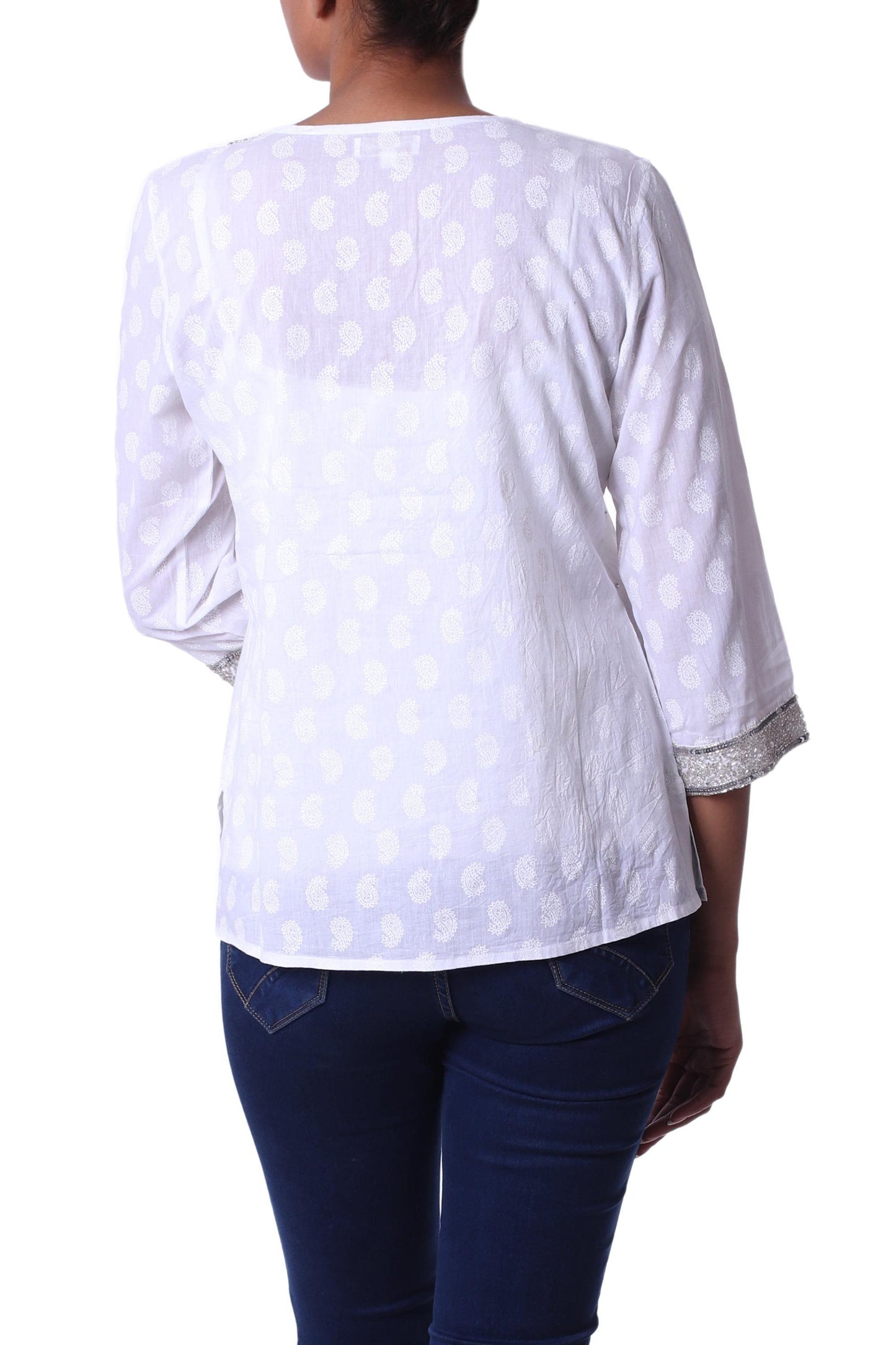 NOVICA - Dazzling White Cotton Beaded Blouse