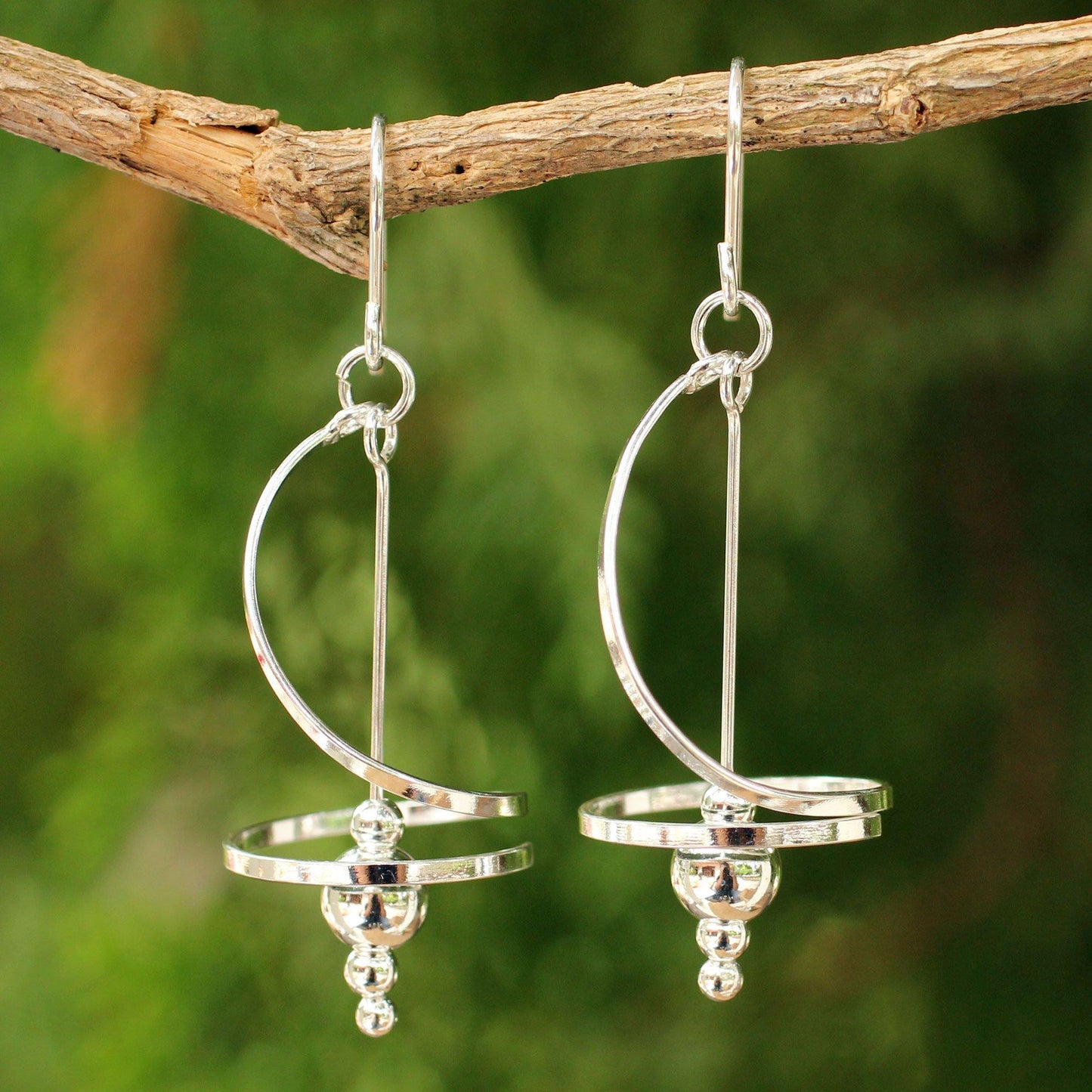 NOVICA - Spiral Dangle Sterling Silver Earrings