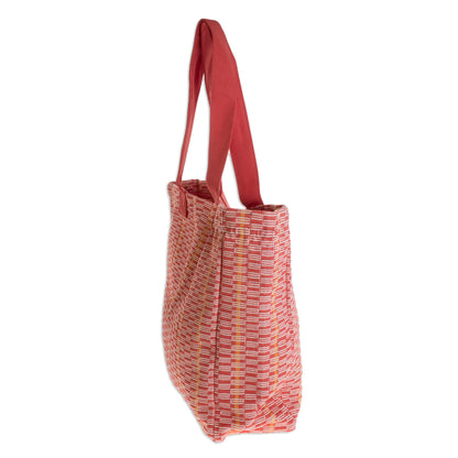 Salmon Honeycomb Cotton Patterned Tote Handbag from Central America