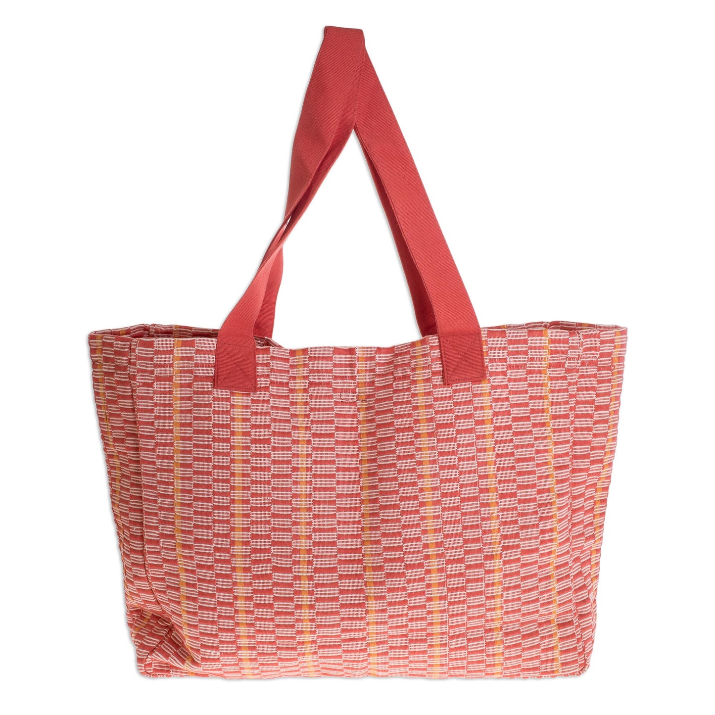 Salmon Honeycomb Cotton Patterned Tote Handbag from Central America