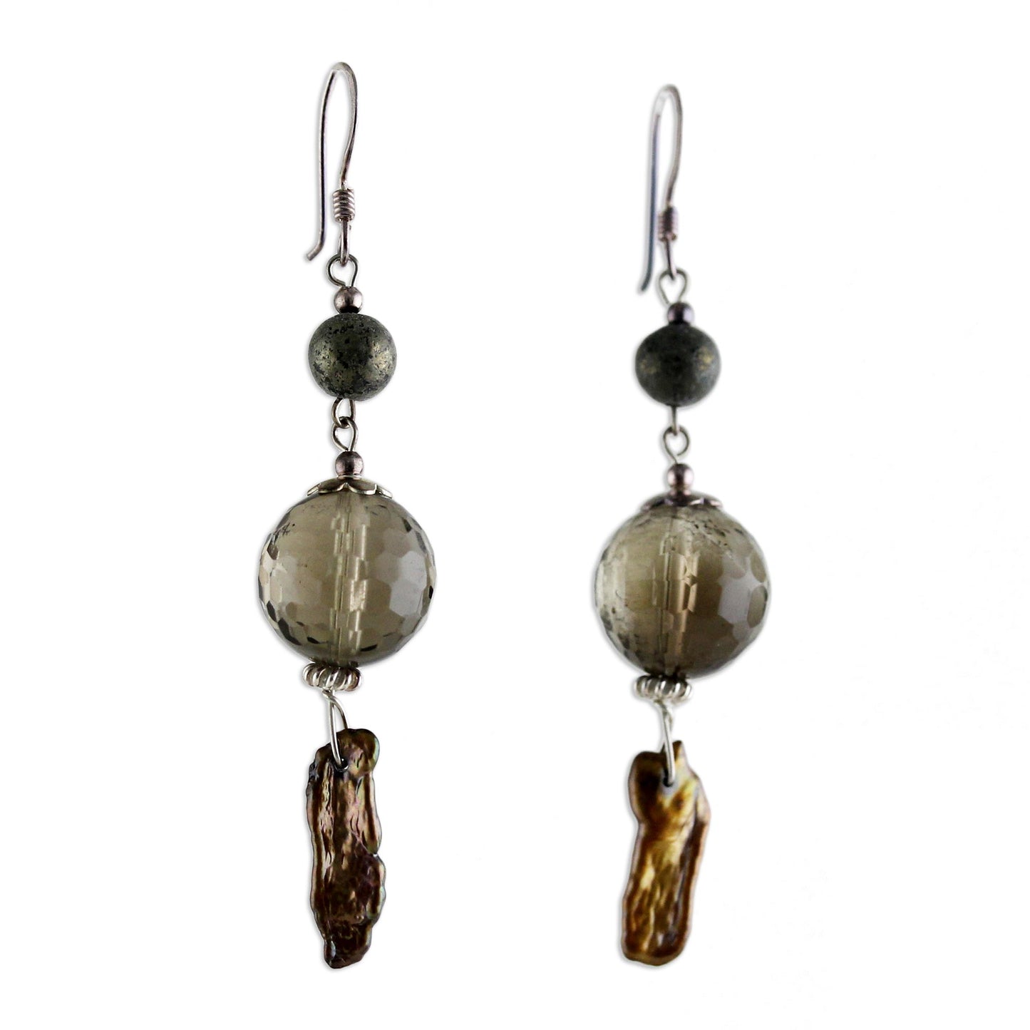 Beautiful Exotic Pearl and smoky quartz dangle earrings