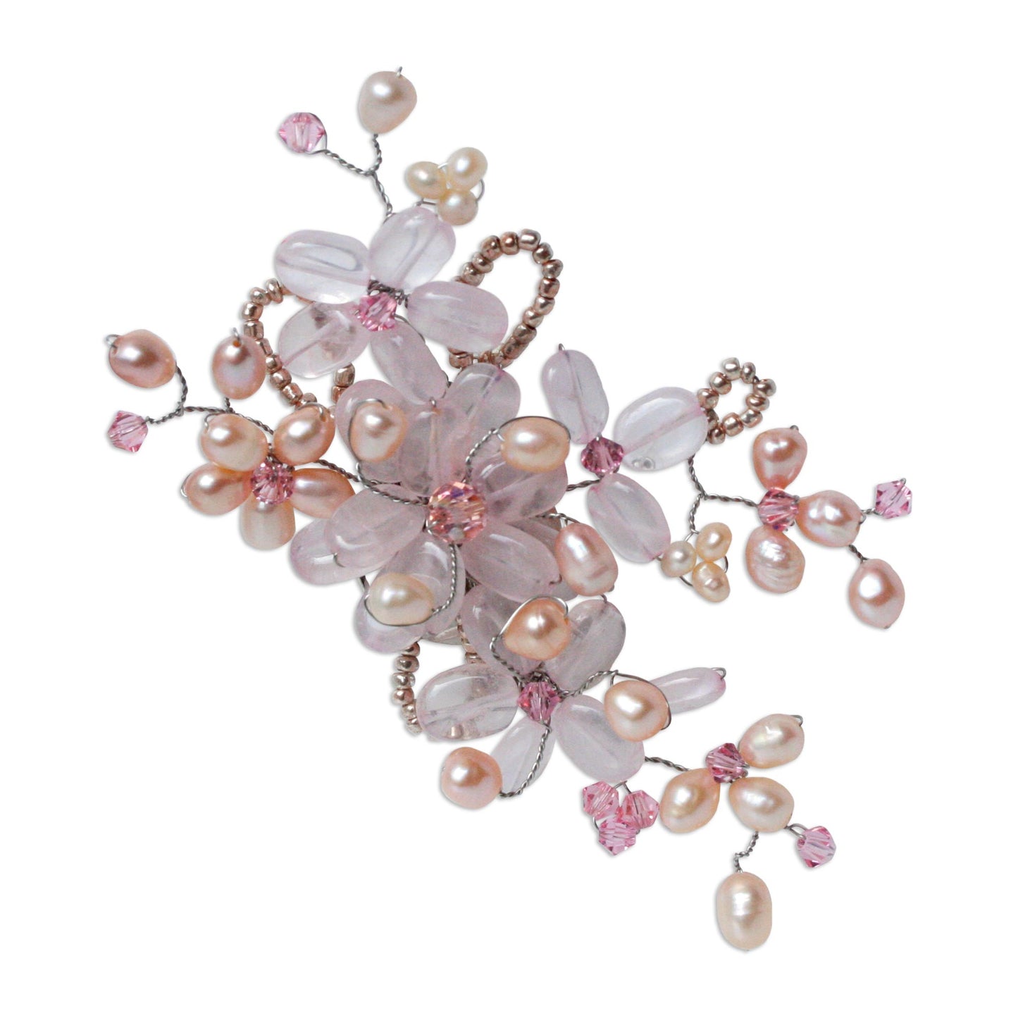 Honey Peach Freshwater Pearl & Quartz Brooch