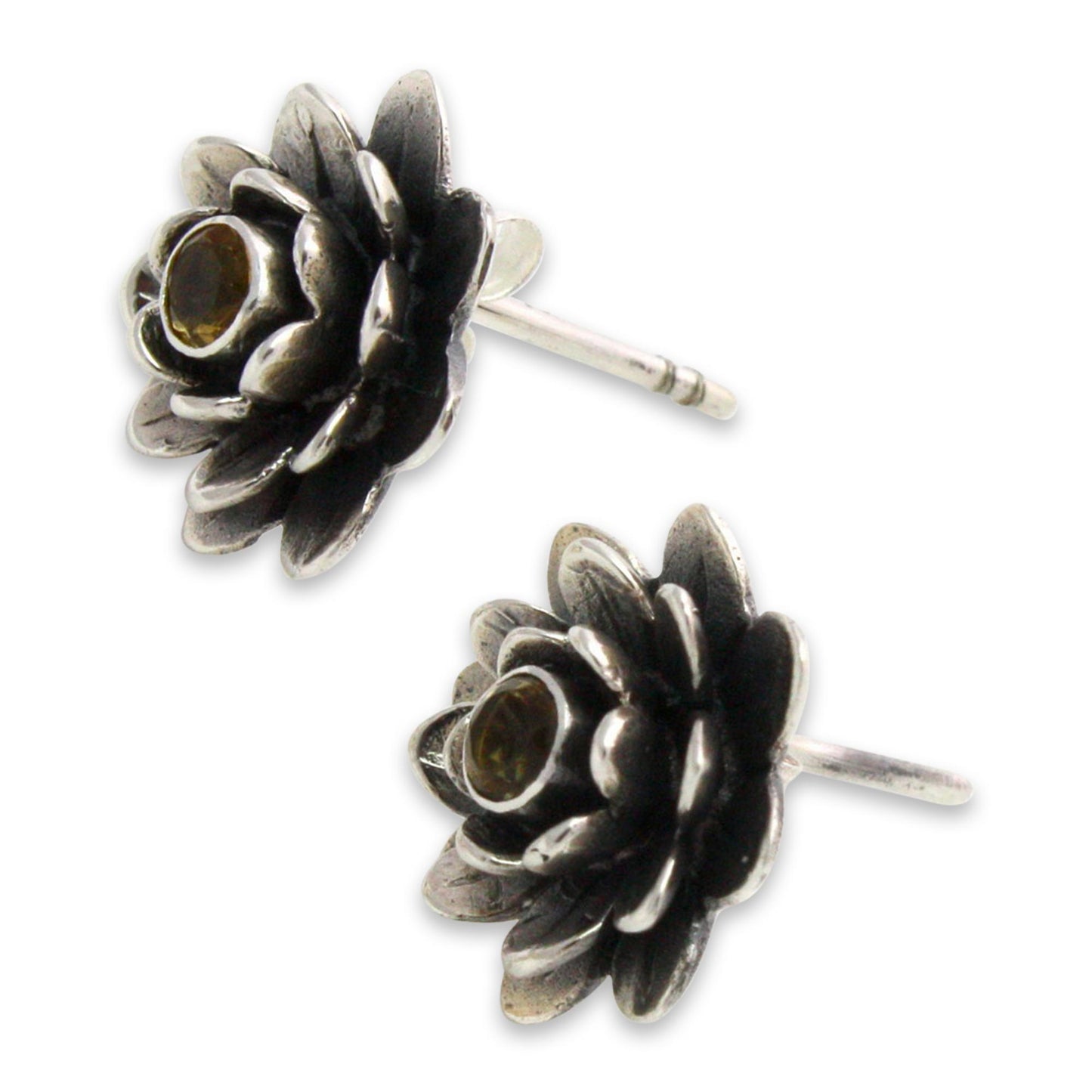 Golden-Eyed Lotus Sterling Button Earrings