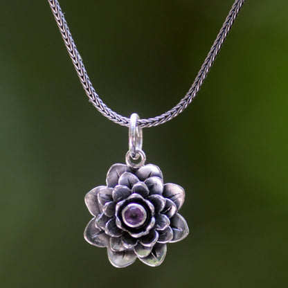 Sacred Lilac Lotus Flower Pendant Necklace