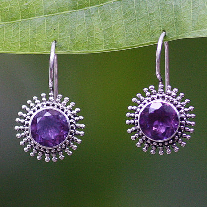 Radiant Sunbeams Amethyst & Silver Drop Earrings