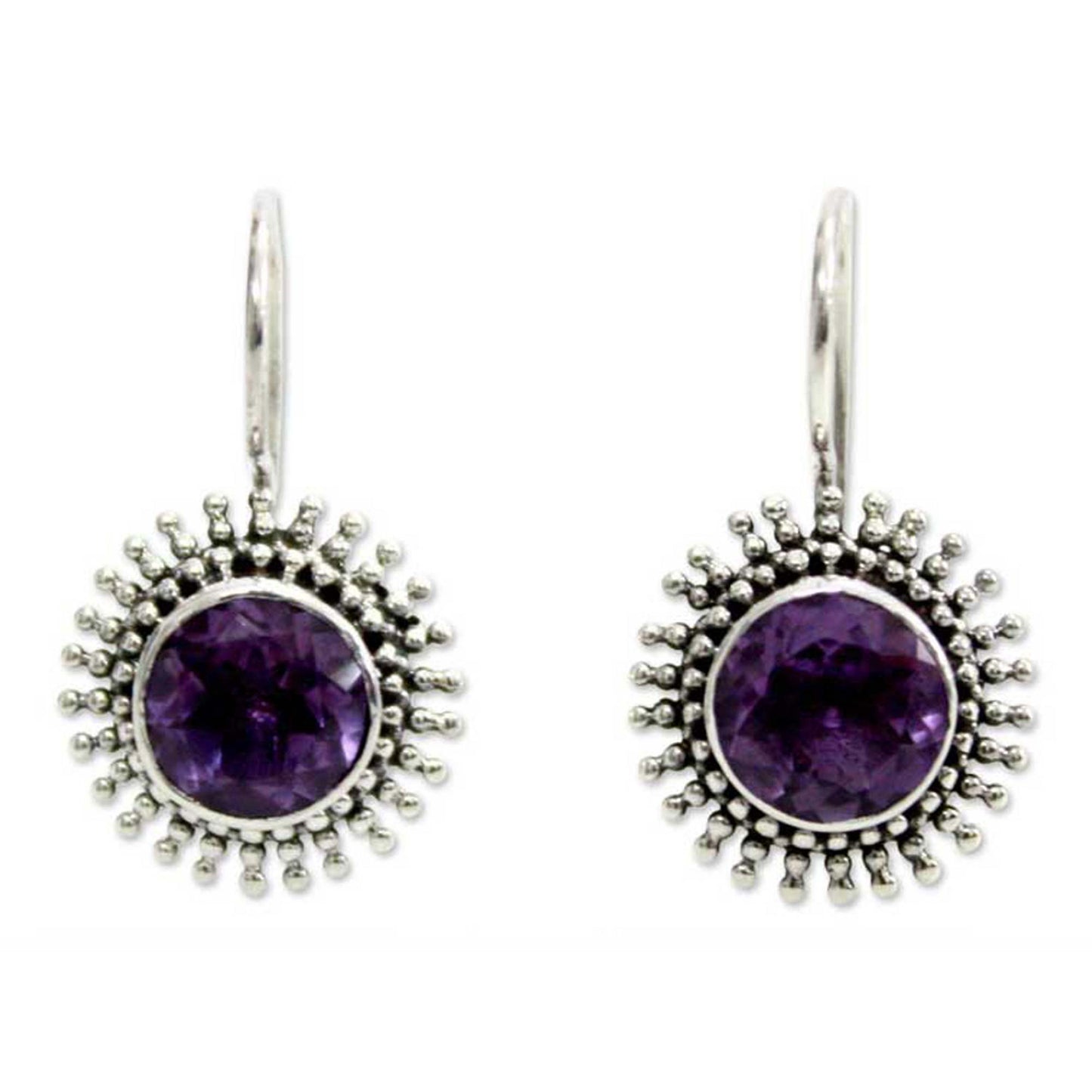 Radiant Sunbeams Amethyst & Silver Drop Earrings