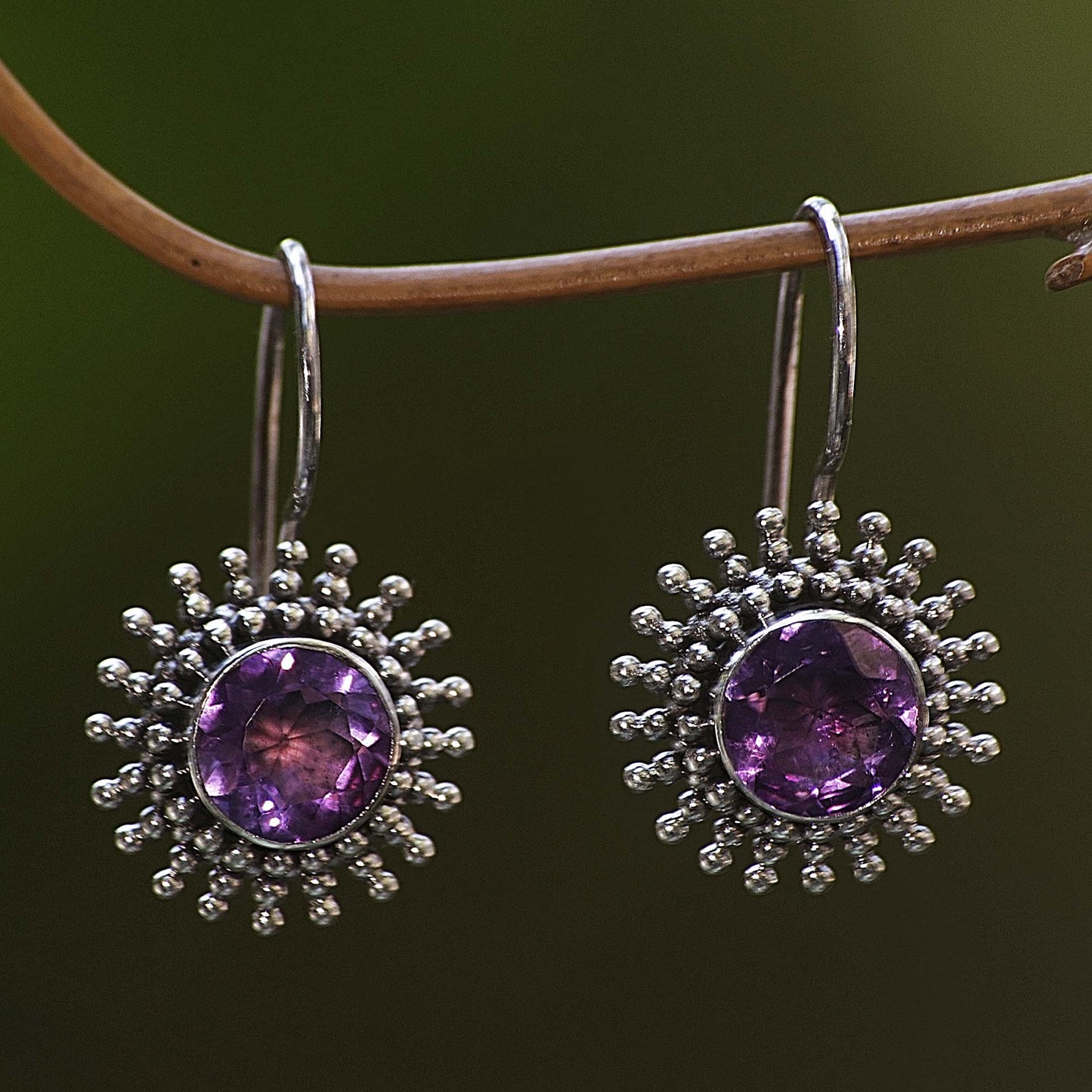 Radiant Sunbeams Amethyst & Silver Drop Earrings