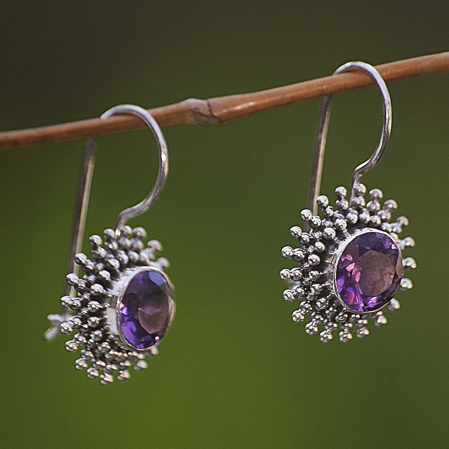 Radiant Sunbeams Amethyst & Silver Drop Earrings