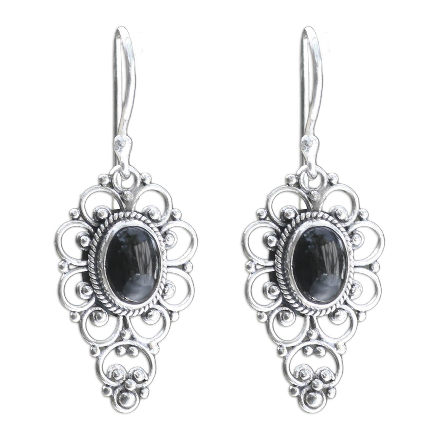 Precious Night Onyx Cabochon Dangle Earrings