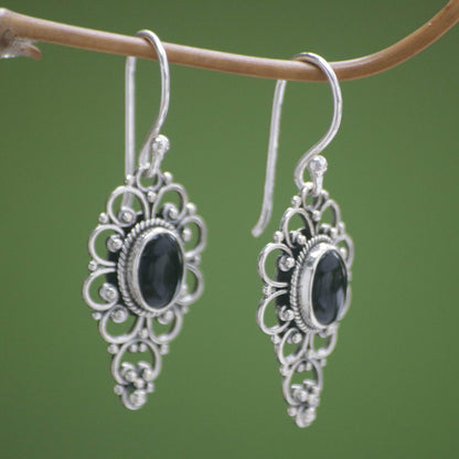 Precious Night Onyx Cabochon Dangle Earrings