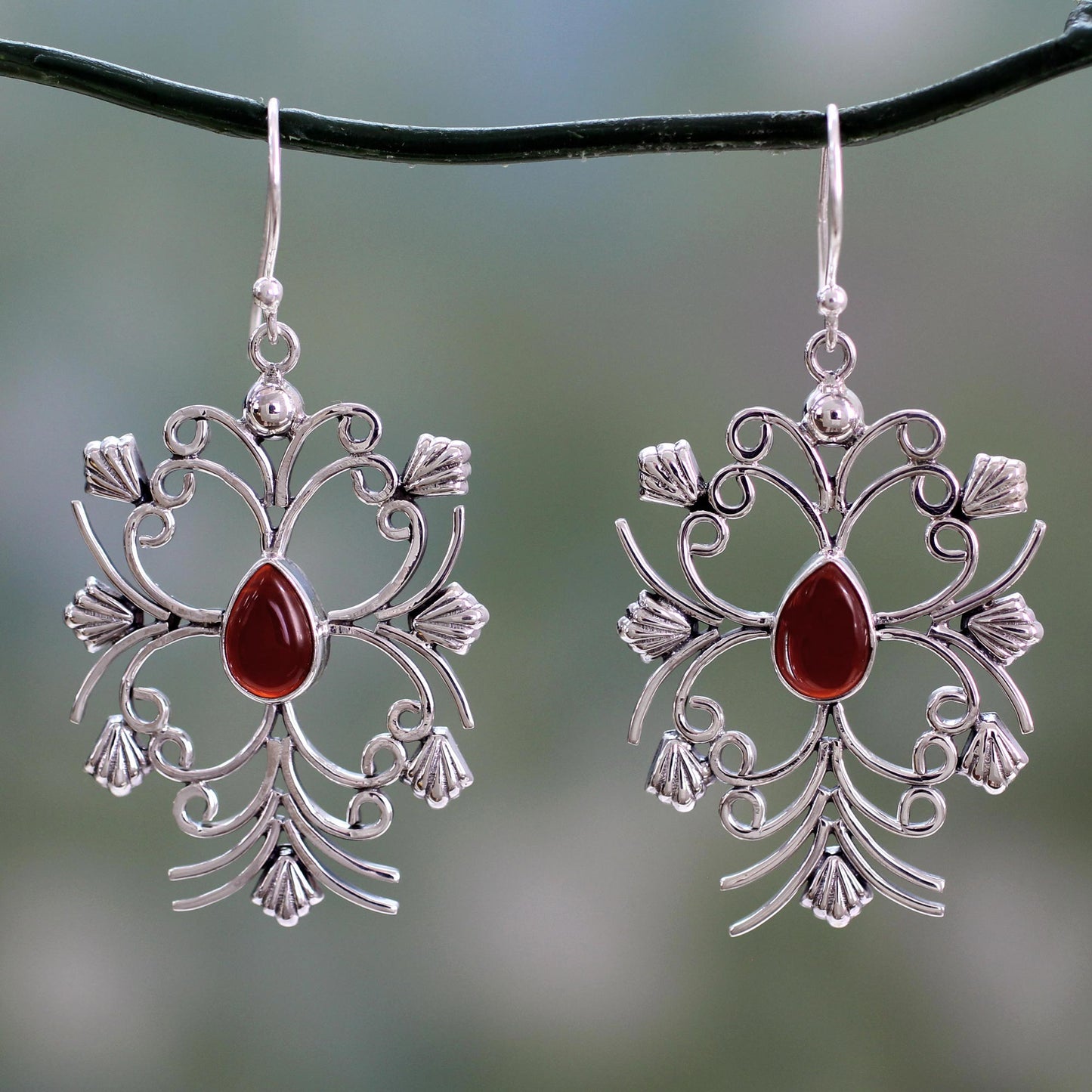 Vintage Vineyard Handcrafted Sterling Silver and Carnelian Dangle Earrings