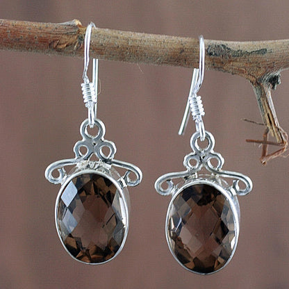 At Twilight Women's Sterling Silver and Smoky Quartz Earrings