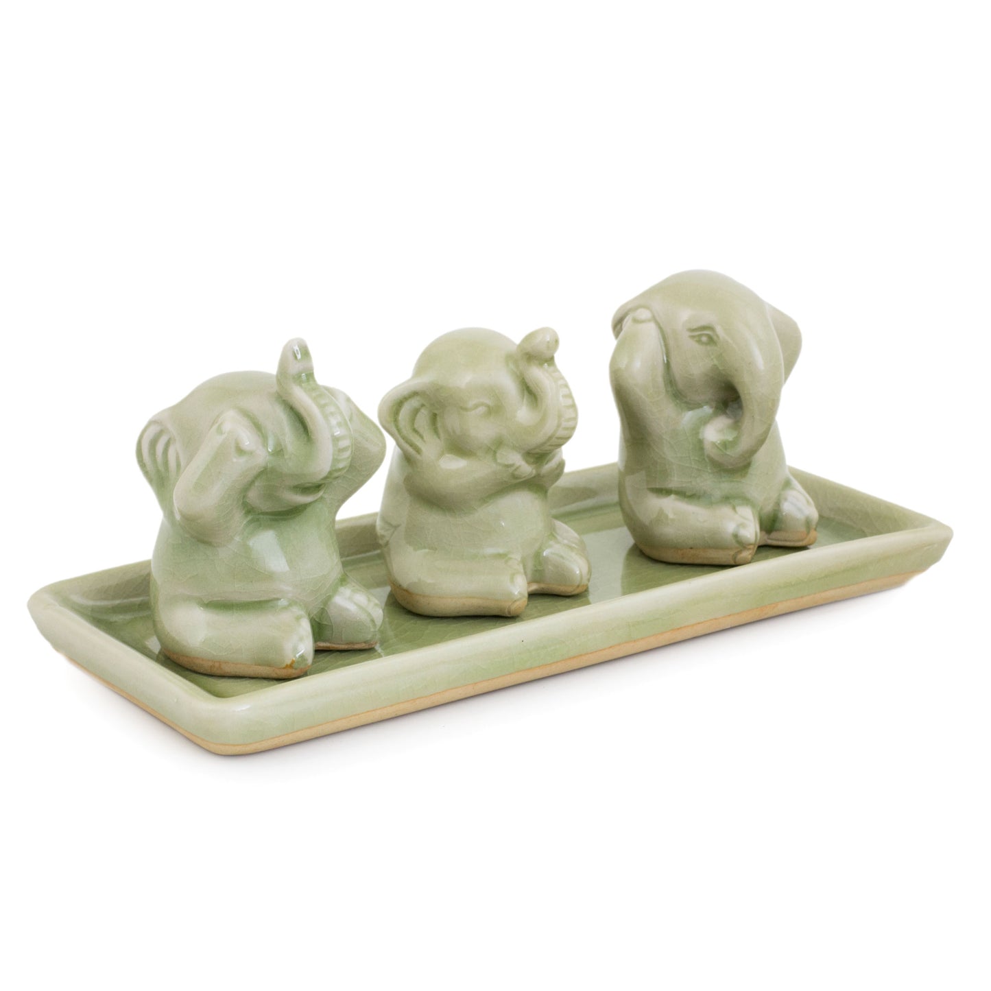 Elephant Life Lessons Celadon ceramic figurines (Set of 3)