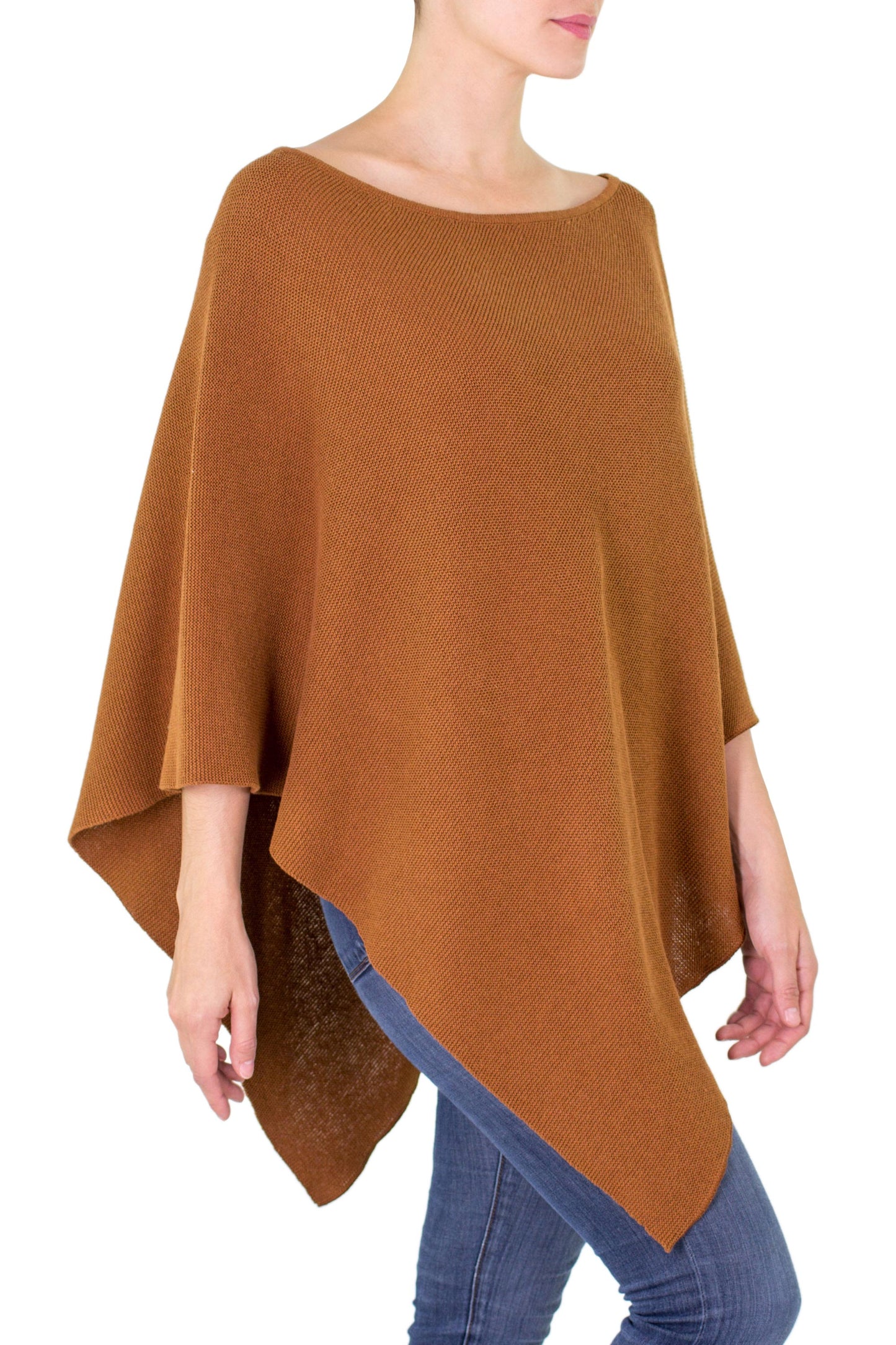 Cocoa Grace Handcrafted Tan Cotton Knit Poncho