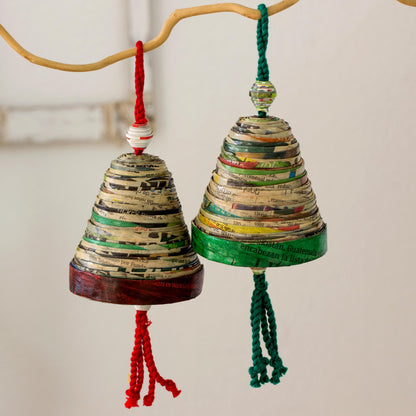 Bells of Hope and Joy Recycled Paper Christmas Ornaments (Set of 4)