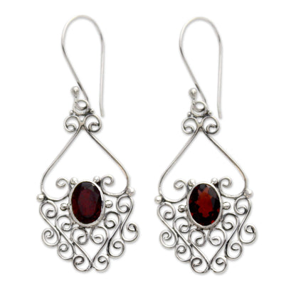 Bali Dynasty Sterling Silver and Garnet Dangle Earrings