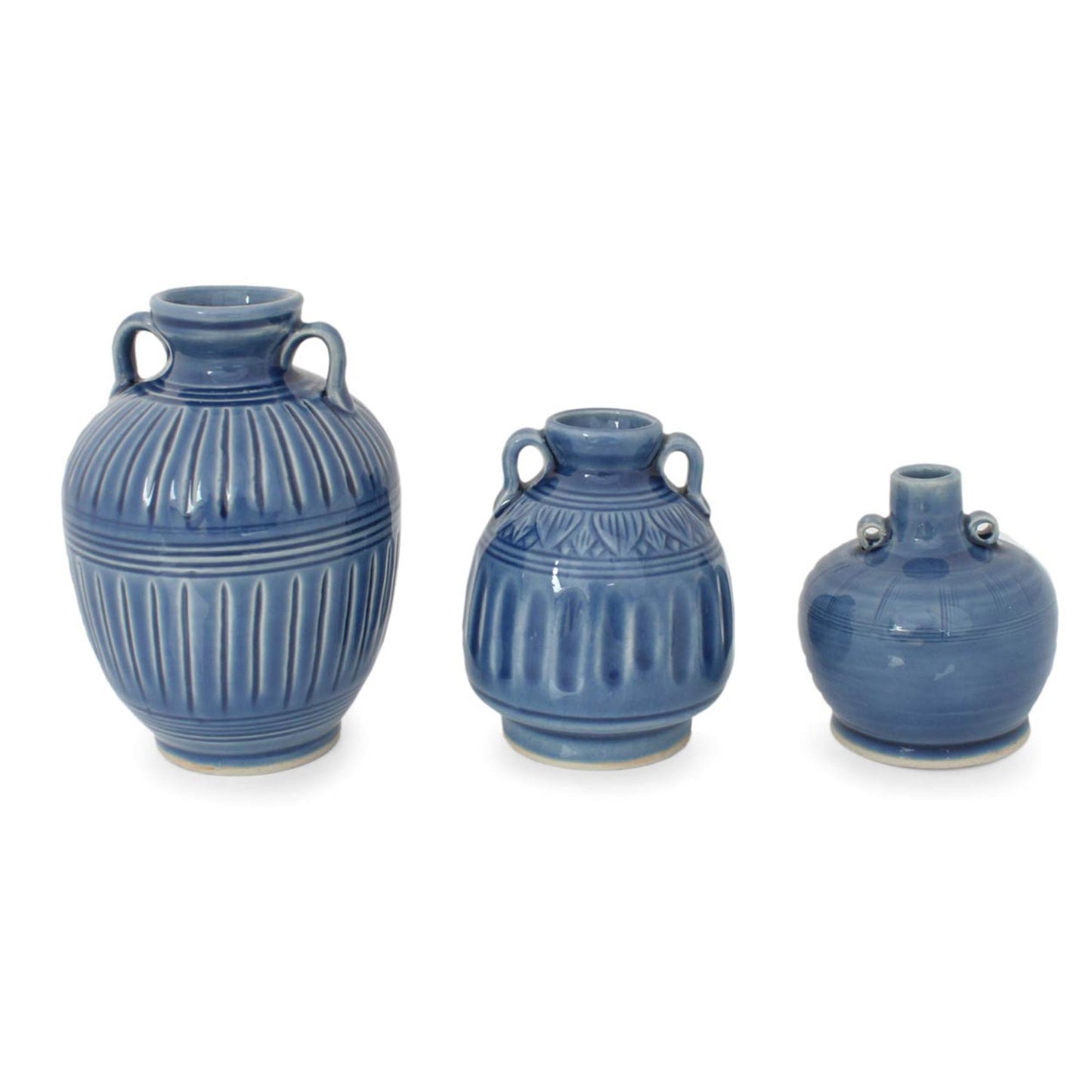 Sawankhalok Sky Celadon Ceramic Blue Vases (Set of 3)