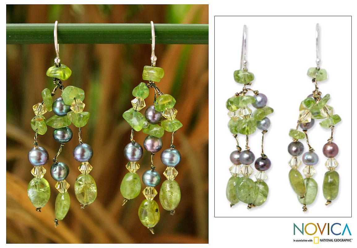 Kiwi Ice Peridot & Pearl Beaded Earrings