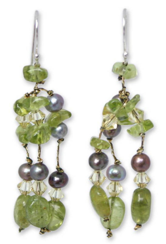 Kiwi Ice Peridot & Pearl Beaded Earrings