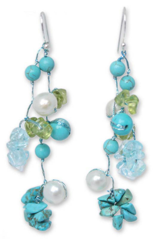 Symphony in Blue Multi-Gem Beaded Earrings