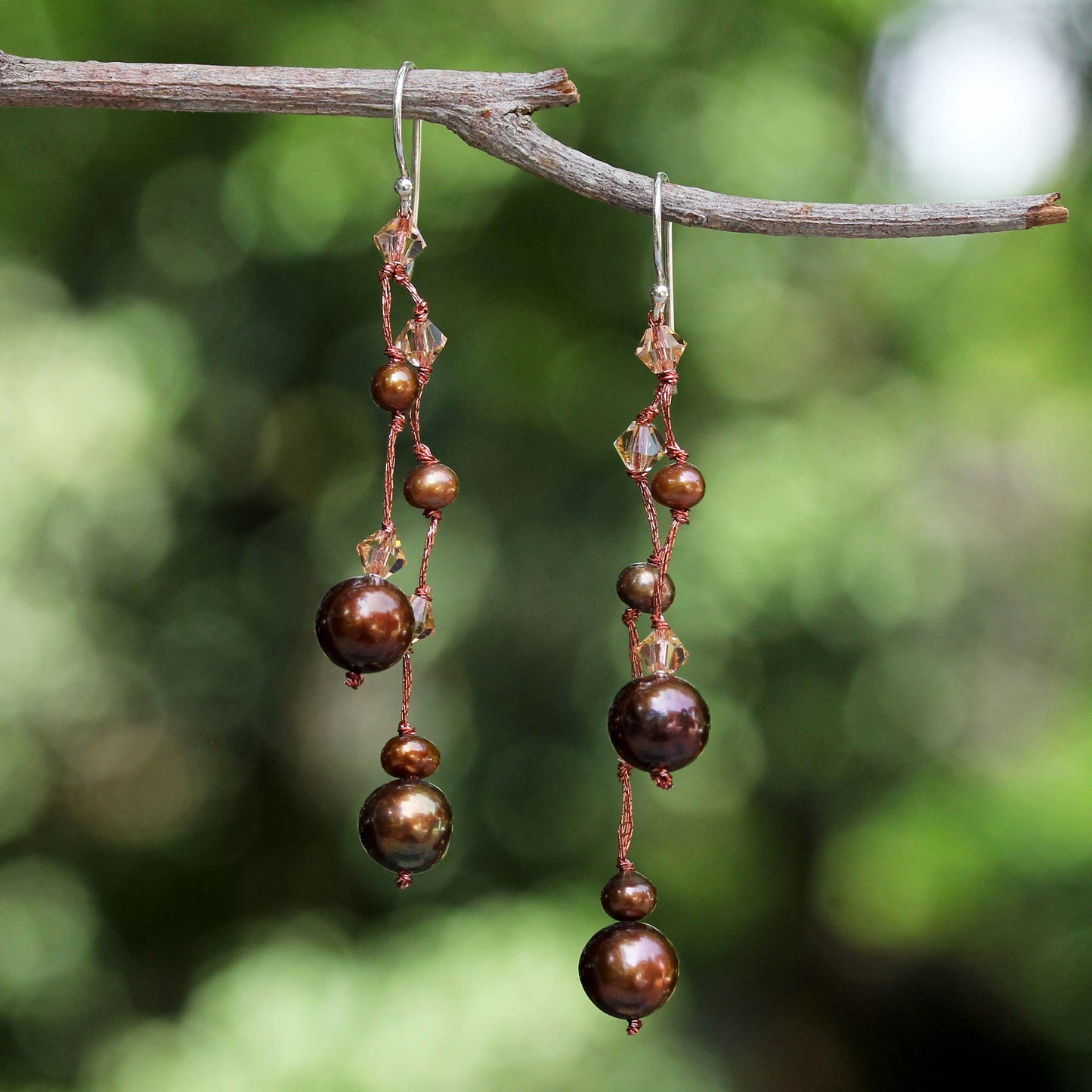 Brown Iridescence Pearl Waterfall Earrings from Thailand