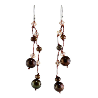 Brown Iridescence Pearl Waterfall Earrings from Thailand