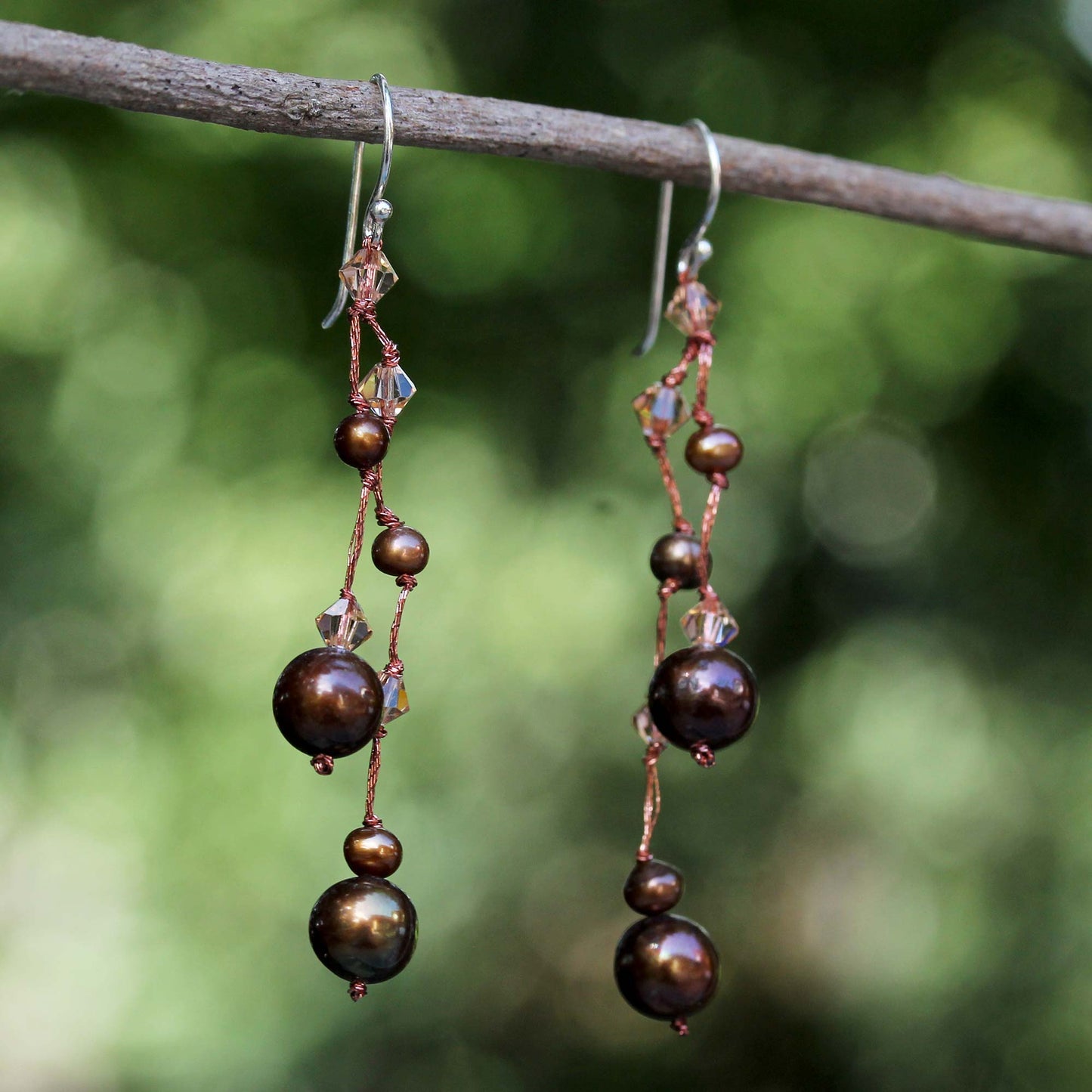 Brown Iridescence Pearl Waterfall Earrings from Thailand