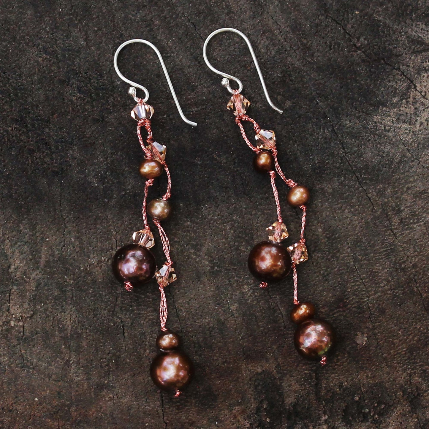 Brown Iridescence Pearl Waterfall Earrings from Thailand