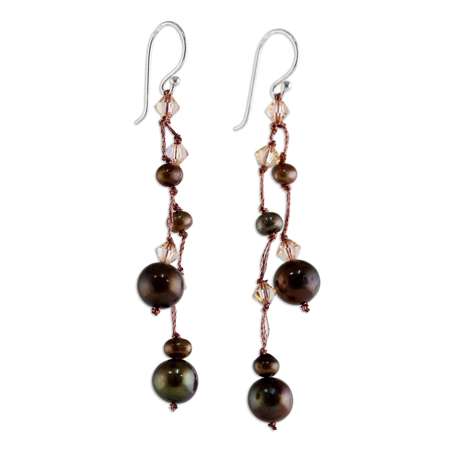 Brown Iridescence Pearl Waterfall Earrings from Thailand