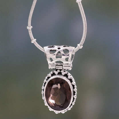 Elegant Mystique Smoky Quartz Medallion in Sterling Silver Necklace