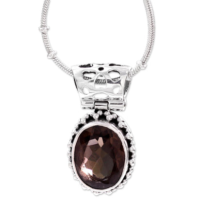 Elegant Mystique Smoky Quartz Medallion in Sterling Silver Necklace