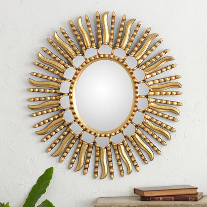 Winter Sunburst Starburst Bronze Leaf Mirror from Peru