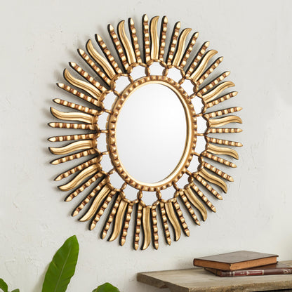 Winter Sunburst Starburst Bronze Leaf Mirror from Peru