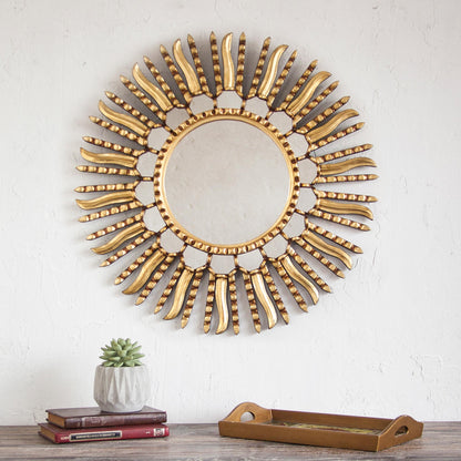 Summer Sun Unique Bronze Leaf Round Gilded Wall Mirror