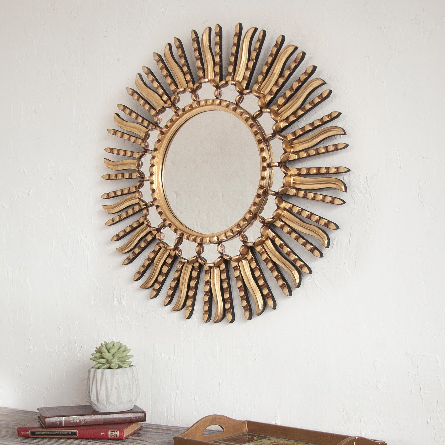 Summer Sun Unique Bronze Leaf Round Gilded Wall Mirror