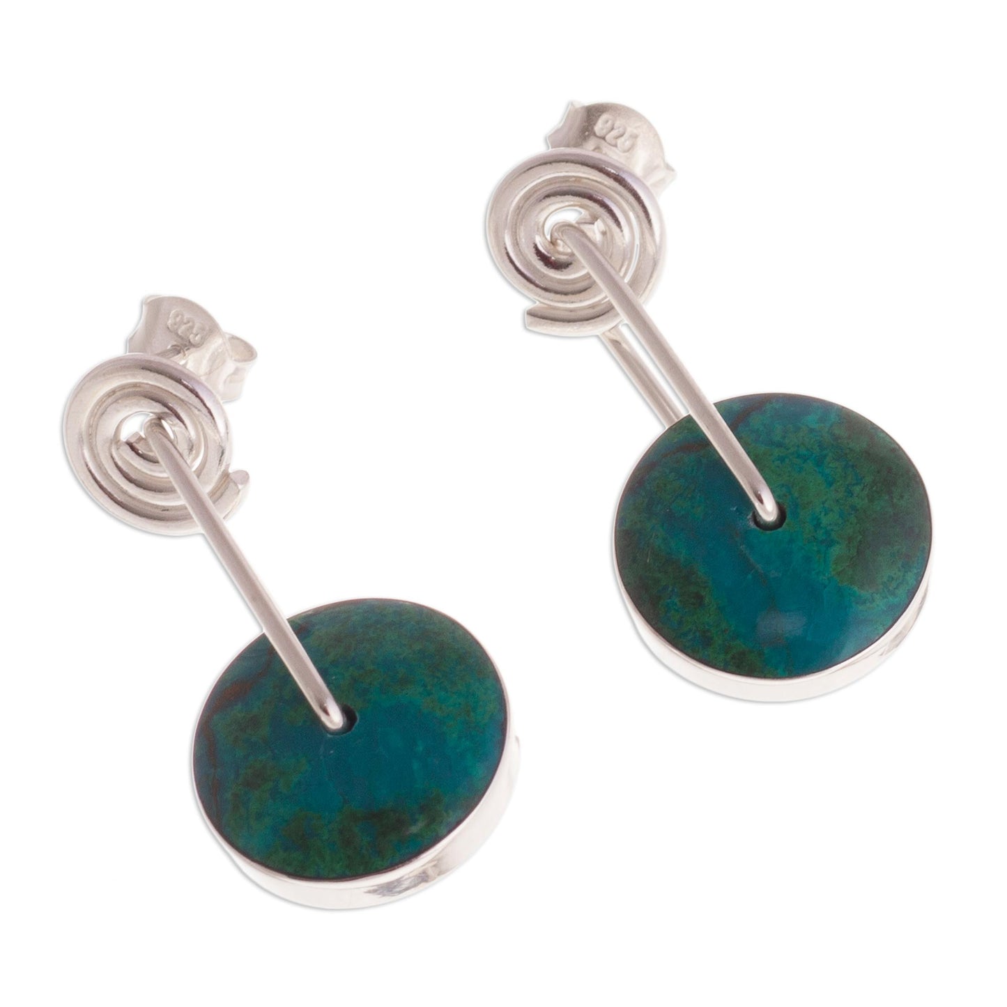 Magic Circle Modern Sterling Silver Chrysocolla Dangle Earrings