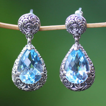 Azure Teardrops Sterling Silver and Blue Topaz Dangle Earrings