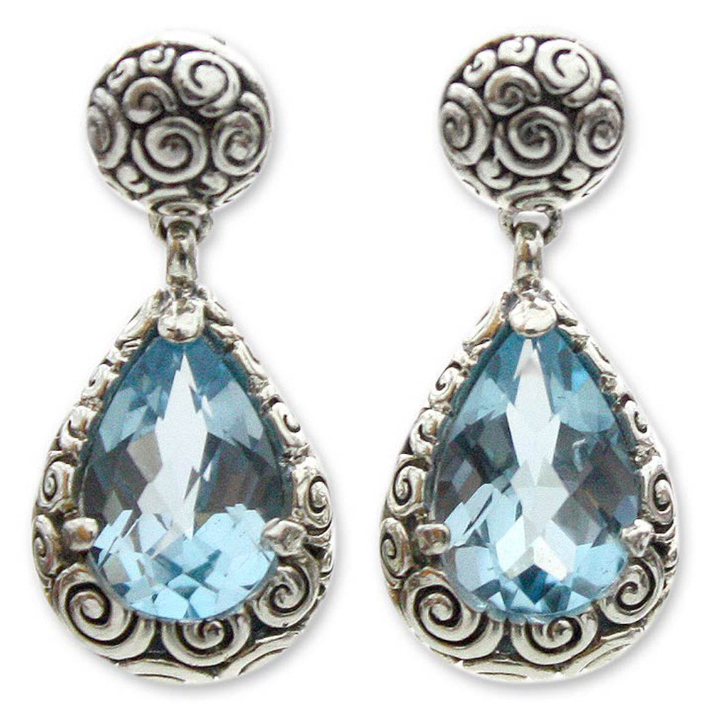 Azure Teardrops Sterling Silver and Blue Topaz Dangle Earrings