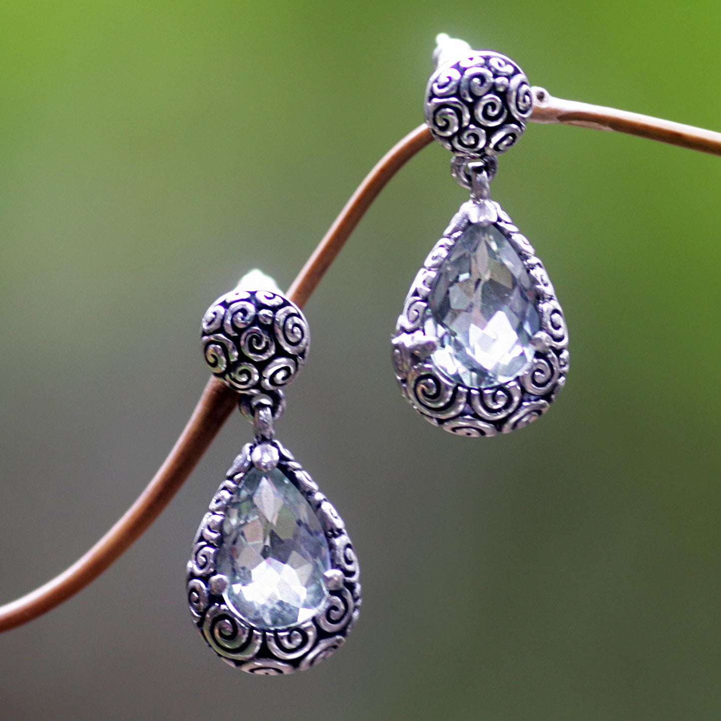 Lime Teardrops Prasiolite Sterling Silver Dangle Earrings from Bali