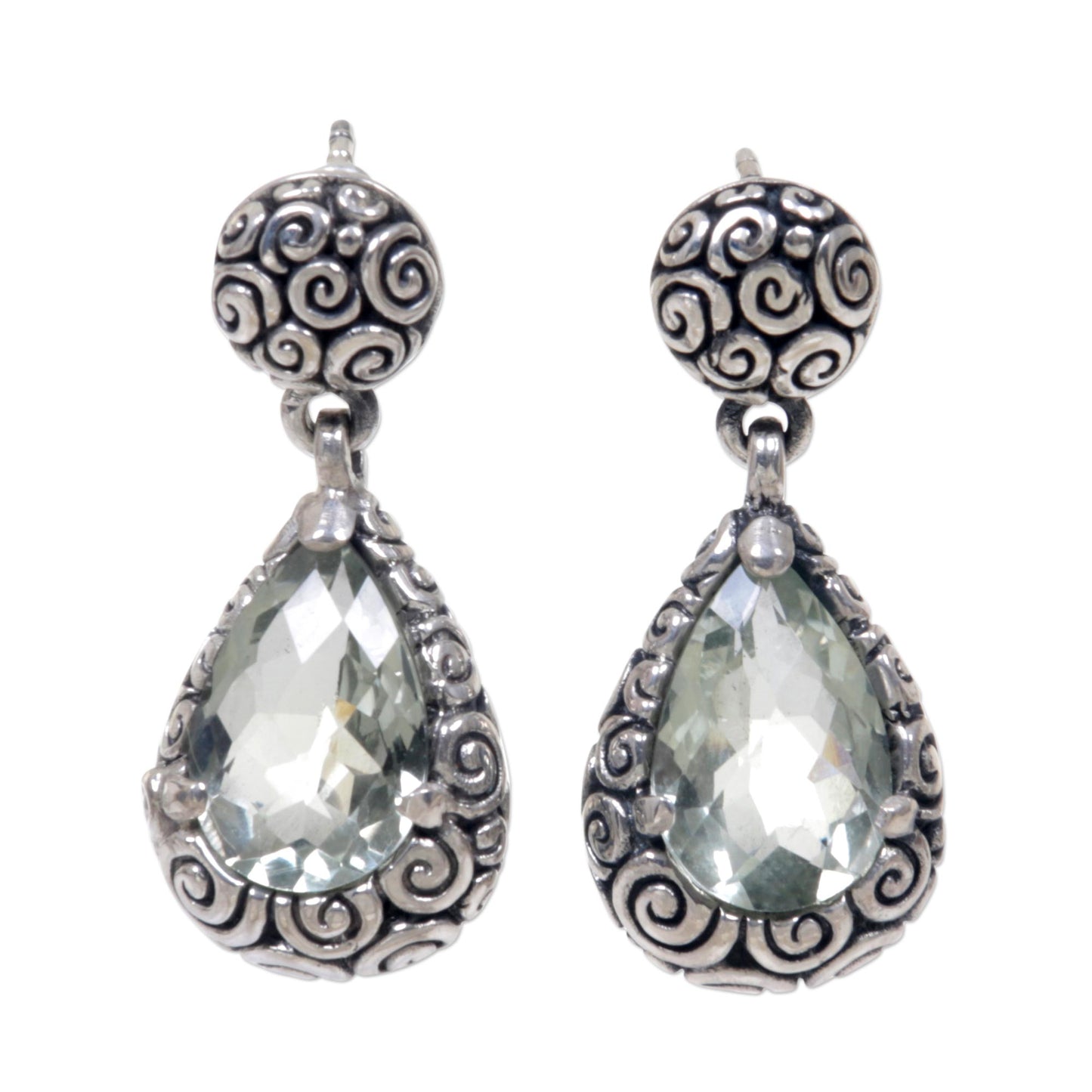 Lime Teardrops Prasiolite Sterling Silver Dangle Earrings from Bali