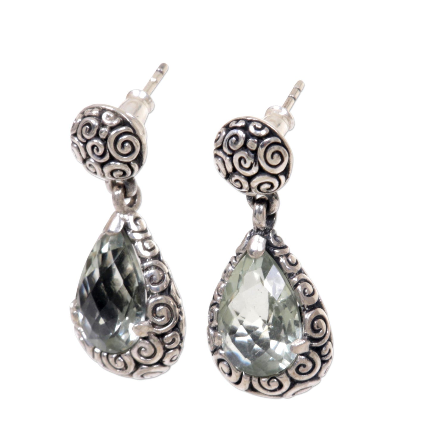 Lime Teardrops Prasiolite Sterling Silver Dangle Earrings from Bali